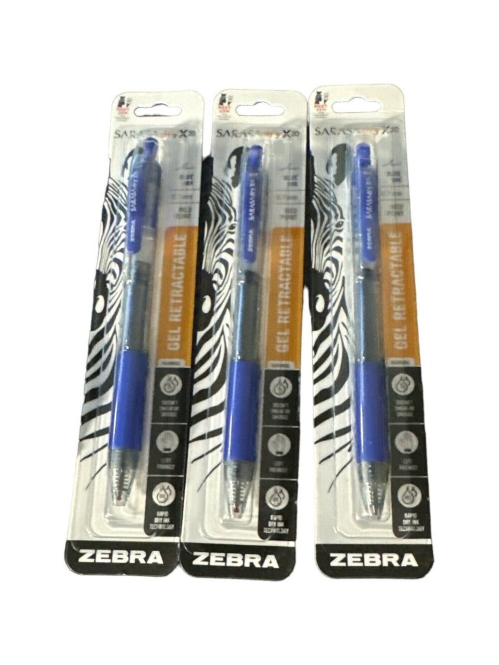 Zebra Pen Sarasa Dry X20 Gel Retractable Point Ink Pen Blue Set Of 3
